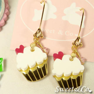 Sweet & Co. Mini White Cupcake Crystal Gold Earrings