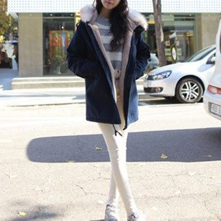 Fashion Street Furry Hooded Long Coat