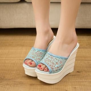 Amy Shoes Mesh Wedge Mules