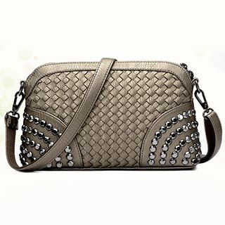 BeiBaoBao Faux-Leather Studded Woven Cross Bag