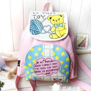 Flower Princess Bear Print Canvas Backpack Pink -One Size