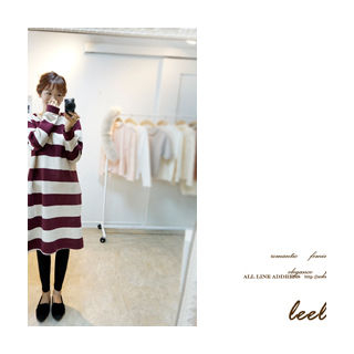 LEELIN Striped Brushed-Fleece Midi T-Shirt Dress