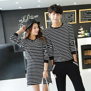 Lovebirds Couple Long-Sleeve Striped T-Shirt / Dress