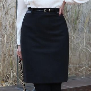 ode' Contrast-Trim Brushed-Fleece Pencil Skirt