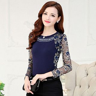 lilygirl Long-Sleeve Lace Panel Top