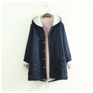Ranche Cat Embroidered Hooded Denim Jacket