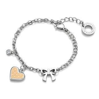 Kenny & co. Ip Rose Gold Heart Shaped with Bow and Crystal Bracelet Steel - One Size