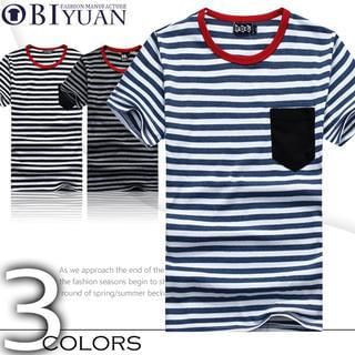 OBI YUAN [Unisex]Contrast-Trim Striped T-Shirt