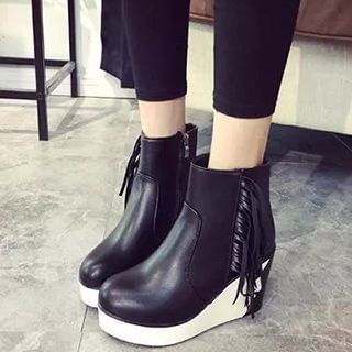 Zandy Shoes Fringed Wedge Ankle Boots