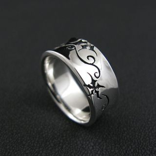 Sterlingworth Hand Made Star Engraved Tinted Sterling Silver Ring