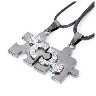 KINNO Matching Couple Puzzle Piece Necklace Set