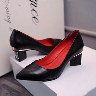 JY Shoes Genuine Leather Pointy Pumps