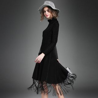 amorAdela Set: Cable Knit Sweater + Fringe Skirt