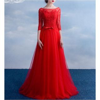 MSSBridal 3/4-Sleeve Lace Embroidered Evening Gown