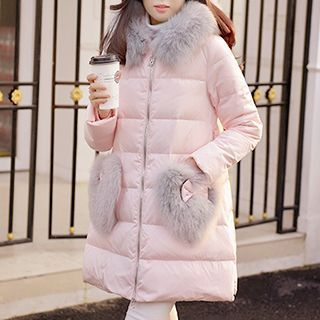 Snowfluff Faux-Fur Panel Hooded Down Coat