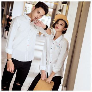 Simpair Embroidered Long-Sleeve Couple Shirt
