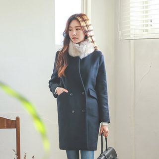 JUSTONE Double-Breasted Wool Blend Coat