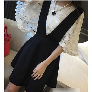 Dowisi Set: Elbow-Sleeve Lace Top + A-Line Jumper Dress