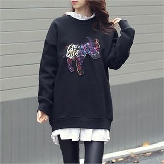 Romantic Factory Fleece-Lined Applique Pullover