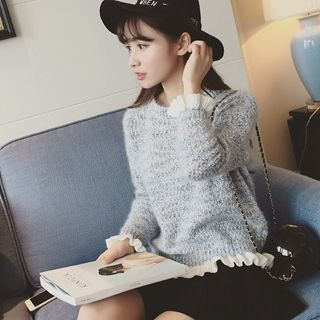 Colorful Shop Ruffled Long-Sleeve Furry-Knit Top