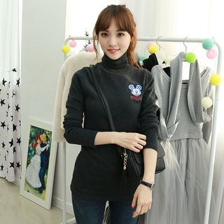 Dodostyle Mickey Mouse Embroidered Turtle-Neck Top