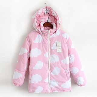 GOGO Girl Cloud Print Hooded Padded Jacket