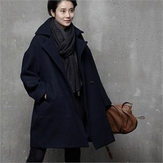 HALUMAYBE Notched-Lapel Loose-Fit Wool Blend Coat