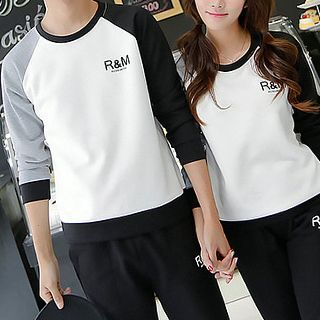 Fashion Street Color-Block Couple Matching Pullover + Sweatpants