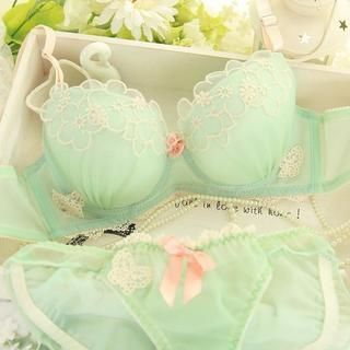 HYG Lingerie Set: Flower Lace Trim Bra + Panties