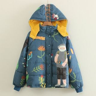 Mushi Print Detachable Hood Padded Jacket
