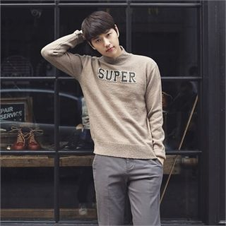 MITOSHOP Turtle-Neck Lettering Knit Top