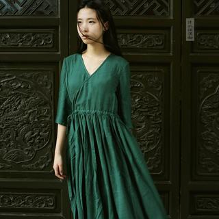 Rivulet Elbow-Sleeve Chinese Maxi Dress
