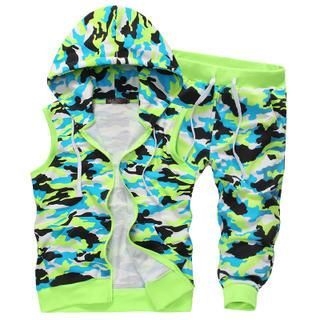 Bay Go Mall Set: Camouflage Hooded Zip Vest + Sweatpants
