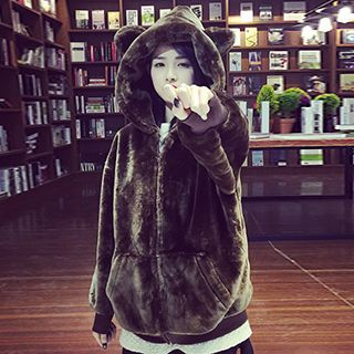 GOGO Girl Ear Accent Hooded Furry Jacket