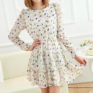 Neeya Long-Sleeve Floral Chiffon Dress