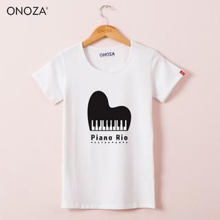Onoza Short-Sleeve Piano-Print Lettering T-Shirt