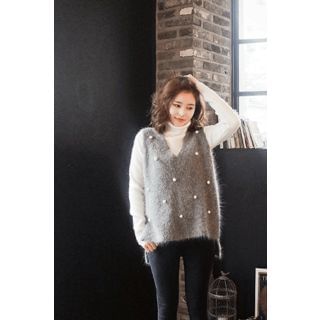 CHERRYKOKO Sleeveless Beaded Angora-Wool Blend Knit Top