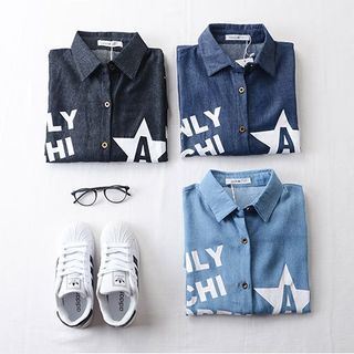 X:Y Print Long Denim Shirt