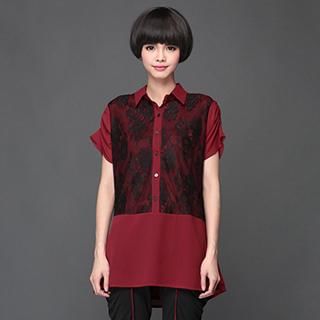 Mythmax Short-Sleeve Lace-Panel Shirt