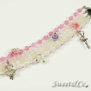 Sweet & Co. Sweet Ballet Girl Pink Crystals & Pearl Silver Bracelet