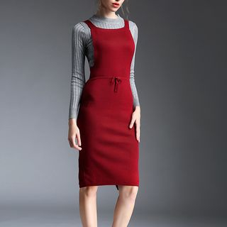 Kotiro Set: Round-Neck Knit Top + Knit Jumper Dress