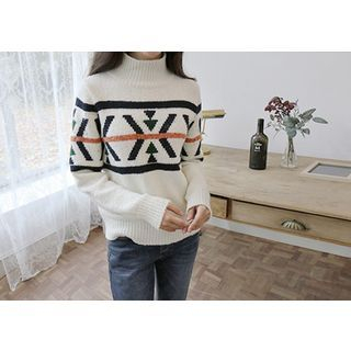 Hello sweety Turtle-Neck Patterned Sweater