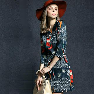 Queen Mulock 3/4-Sleeve Printed Dress