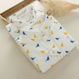 Mushi Bird Printed Long-Sleeve Blouse
