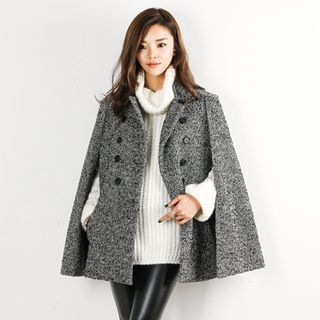 FASHION DIVA Stand-Collar Herringbone Cape Jacket