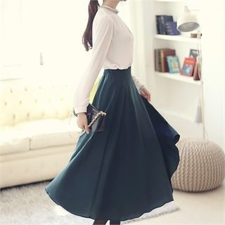 Romantic Factory Banded-Waist A-Line Mid Skirt