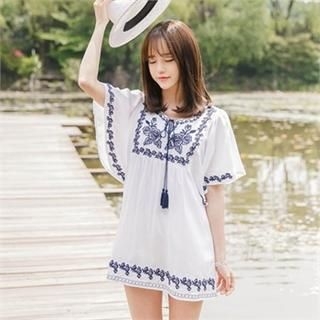 Attrangs Embroidered Fringed Shift Dress