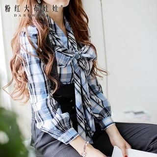 Dabuwawa Long-Sleeve Tie-Neck Plaid Shirt
