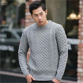 STYLEMAN Round-Neck Cable-Knit Sweater