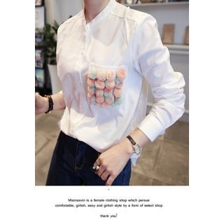 Miamasvin Mandarin-Collar Pom Pom Shirt
